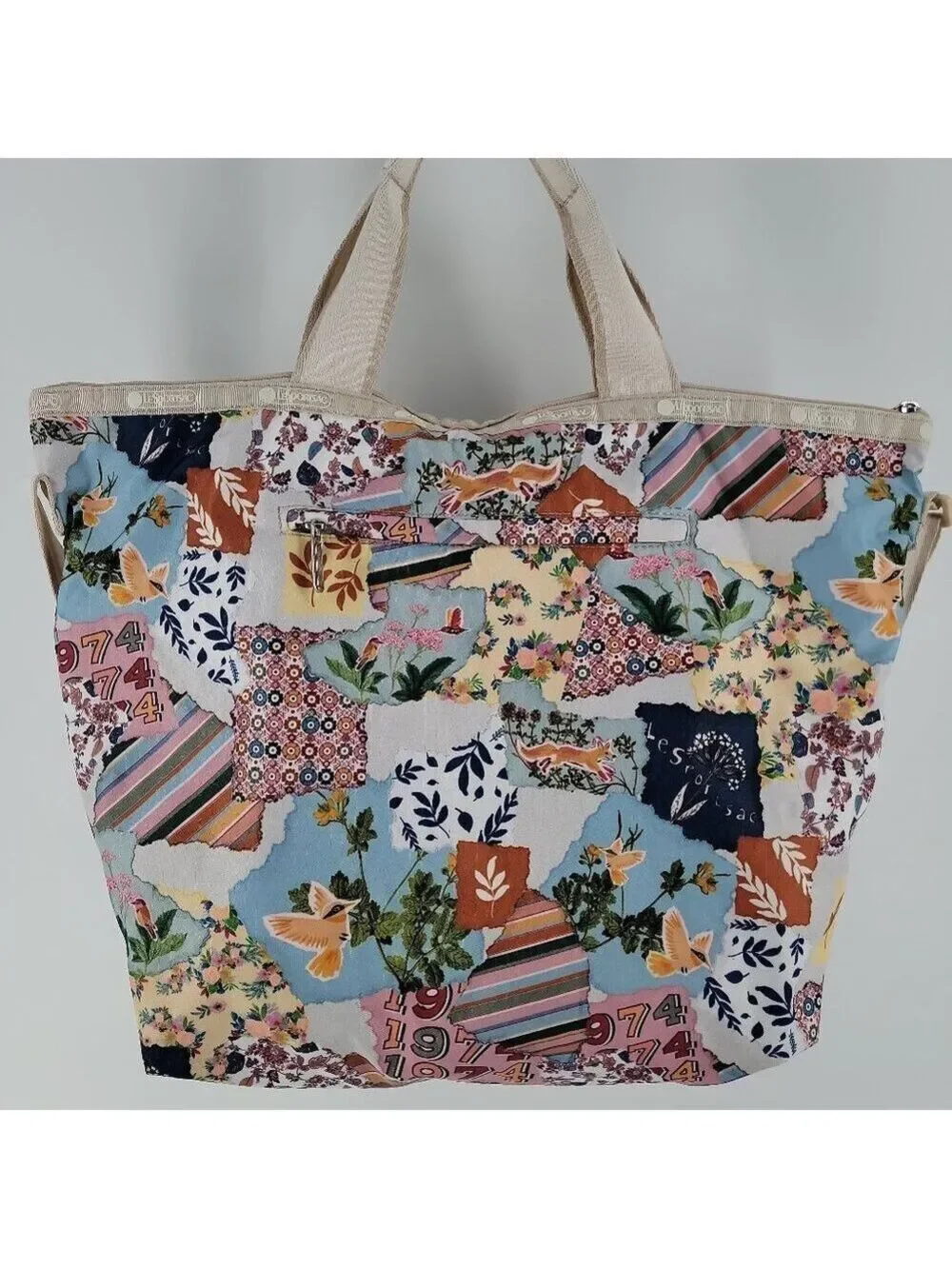 LeSportsac Easy Carry Tote 74 Collage Patchwork Bird Floral Travel Bag